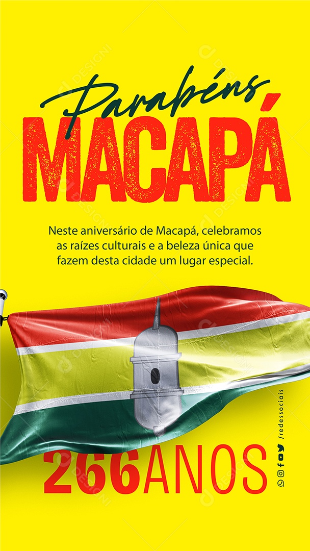 Story Parabéns Macapá 04 de Fevereiro 266 Anos Social Media PSD Editável
