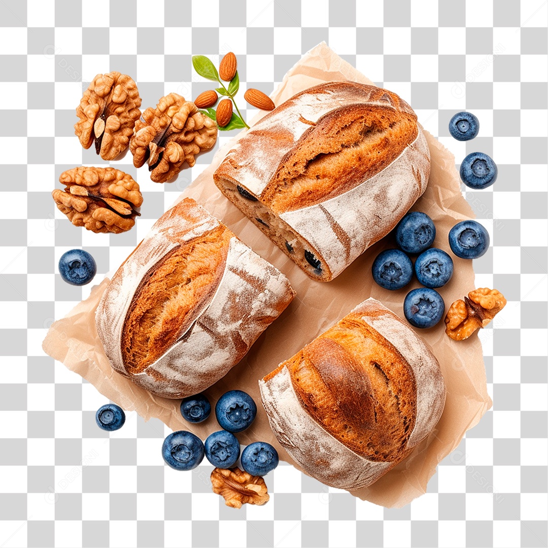 Pão Caseiro Coberto com Mirtilos PNG Transparente