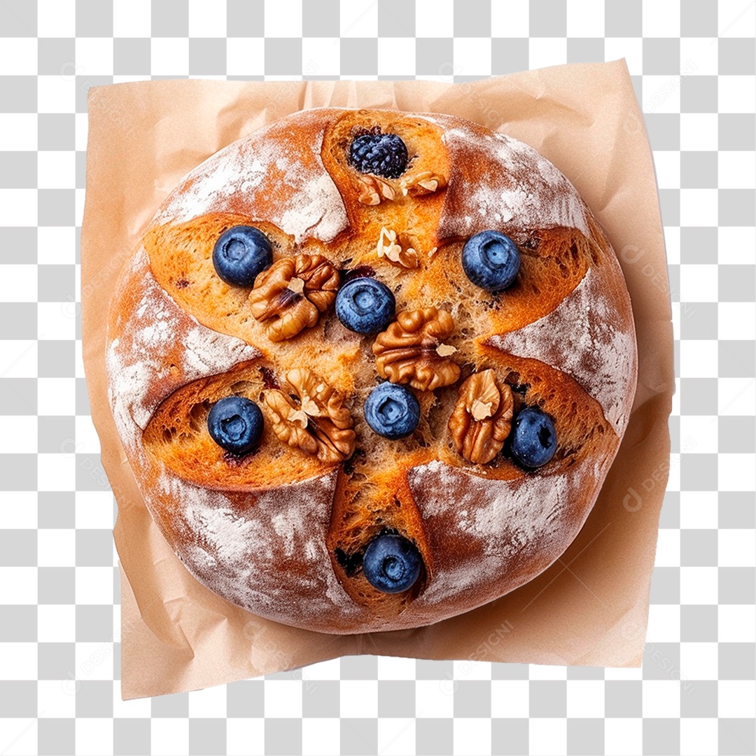 Pão Caseiro Coberto com Mirtilos PNG Transparente