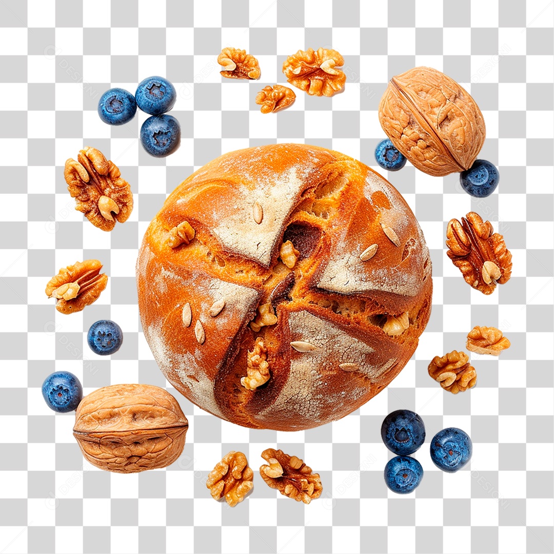 Pão Caseiro Coberto com Mirtilos PNG Transparente