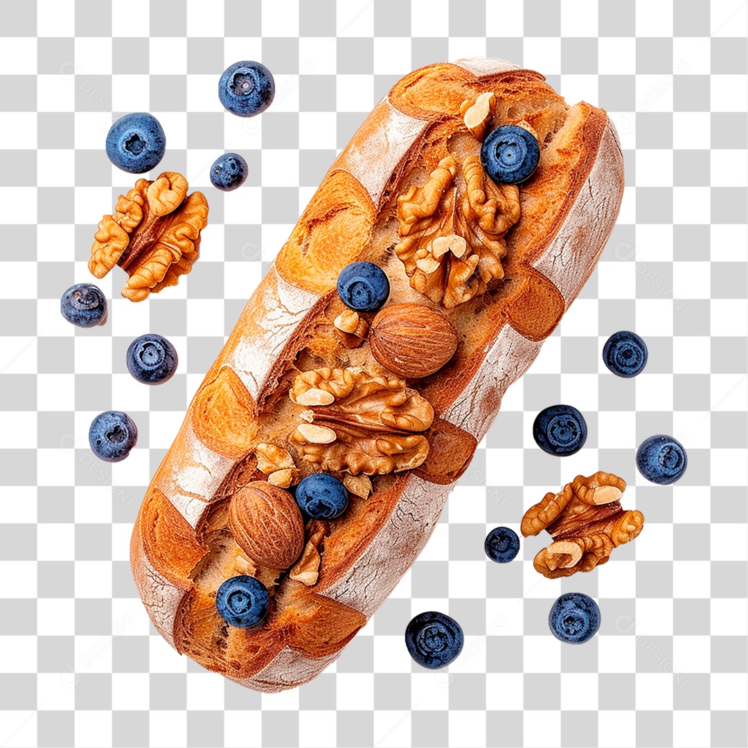 Pão Caseiro Coberto com Mirtilos PNG Transparente