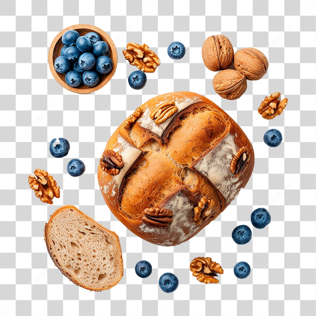 Pão Caseiro Coberto com Mirtilos PNG Transparente