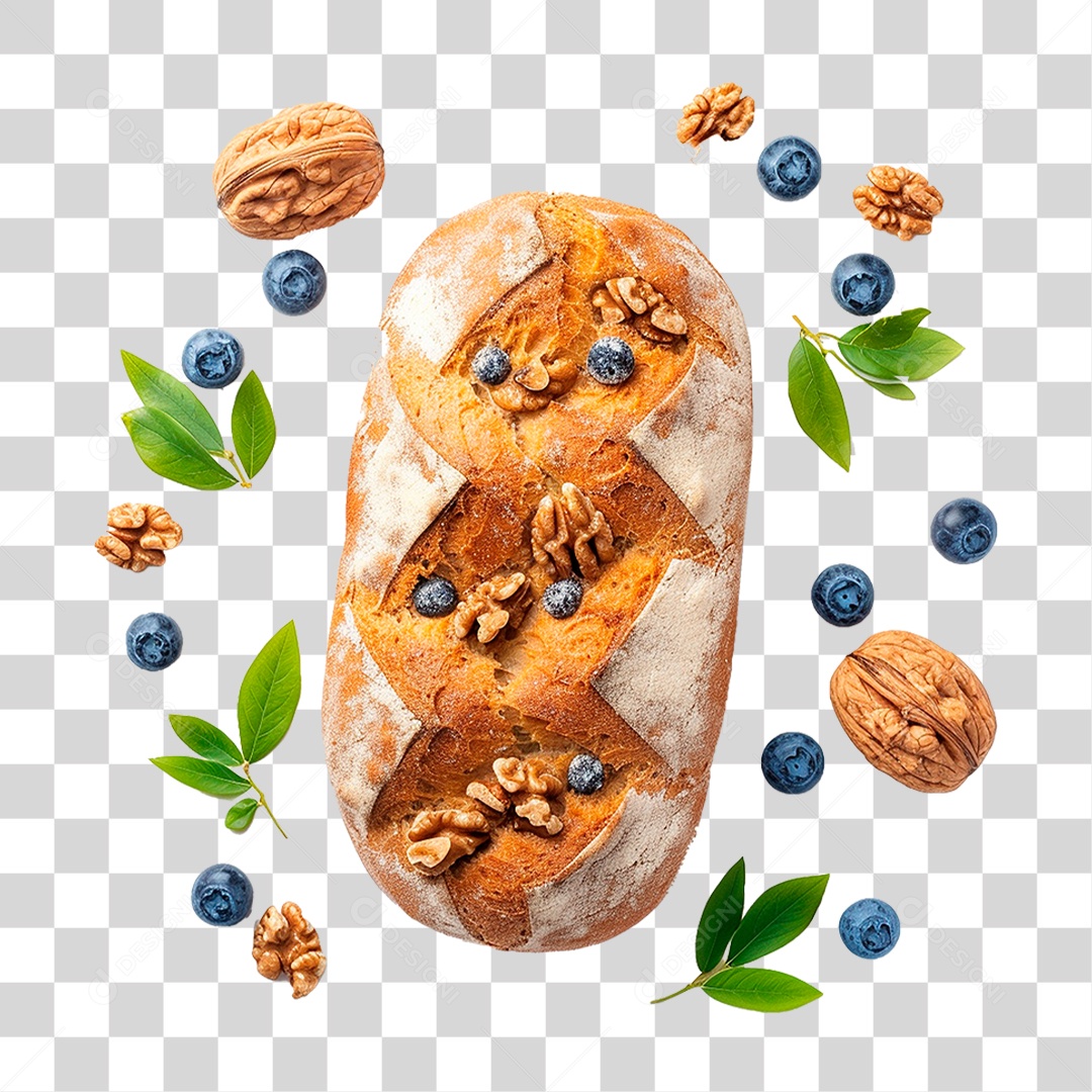 Pão Caseiro Coberto com Mirtilos PNG Transparente