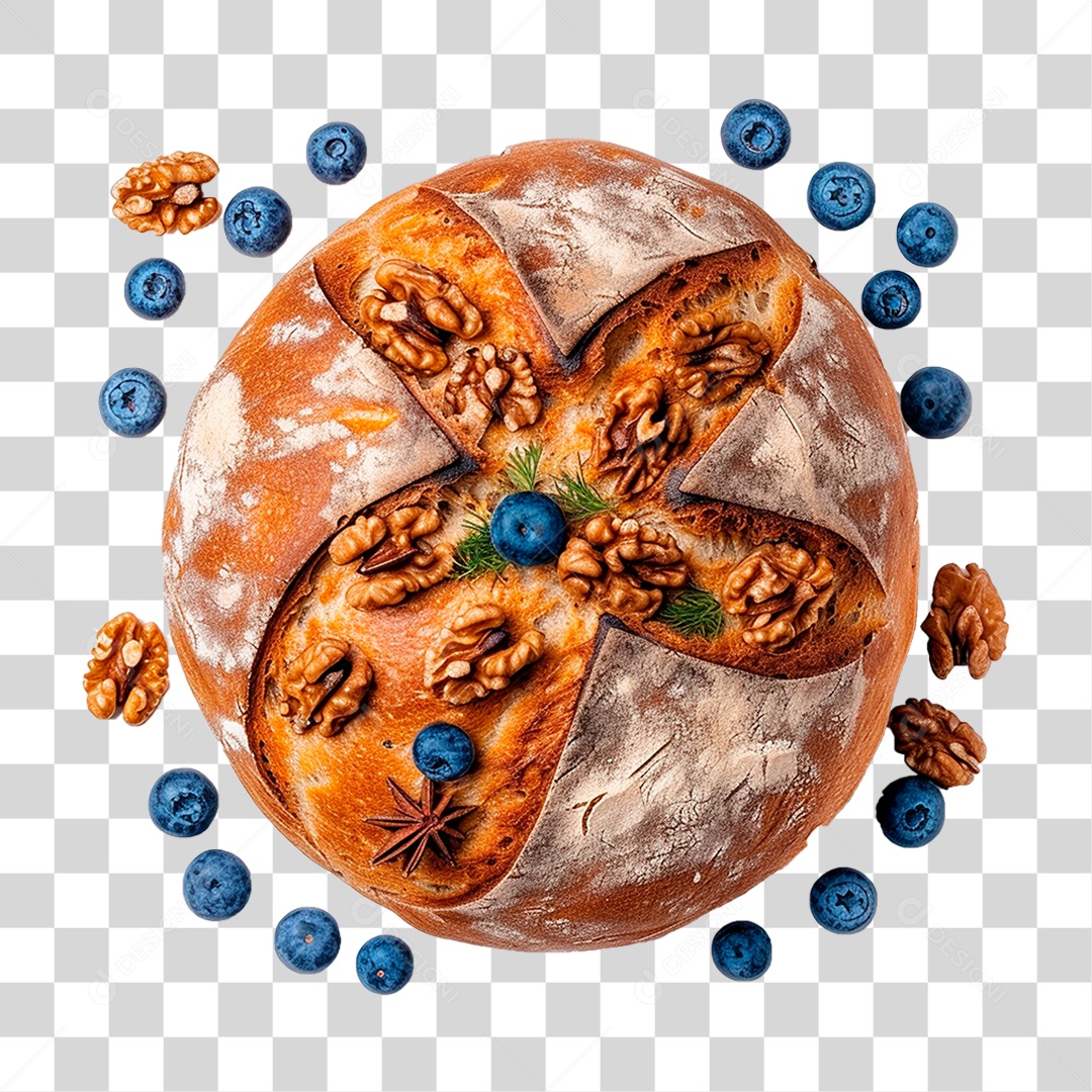 Pão Caseiro Coberto com Mirtilos PNG Transparente