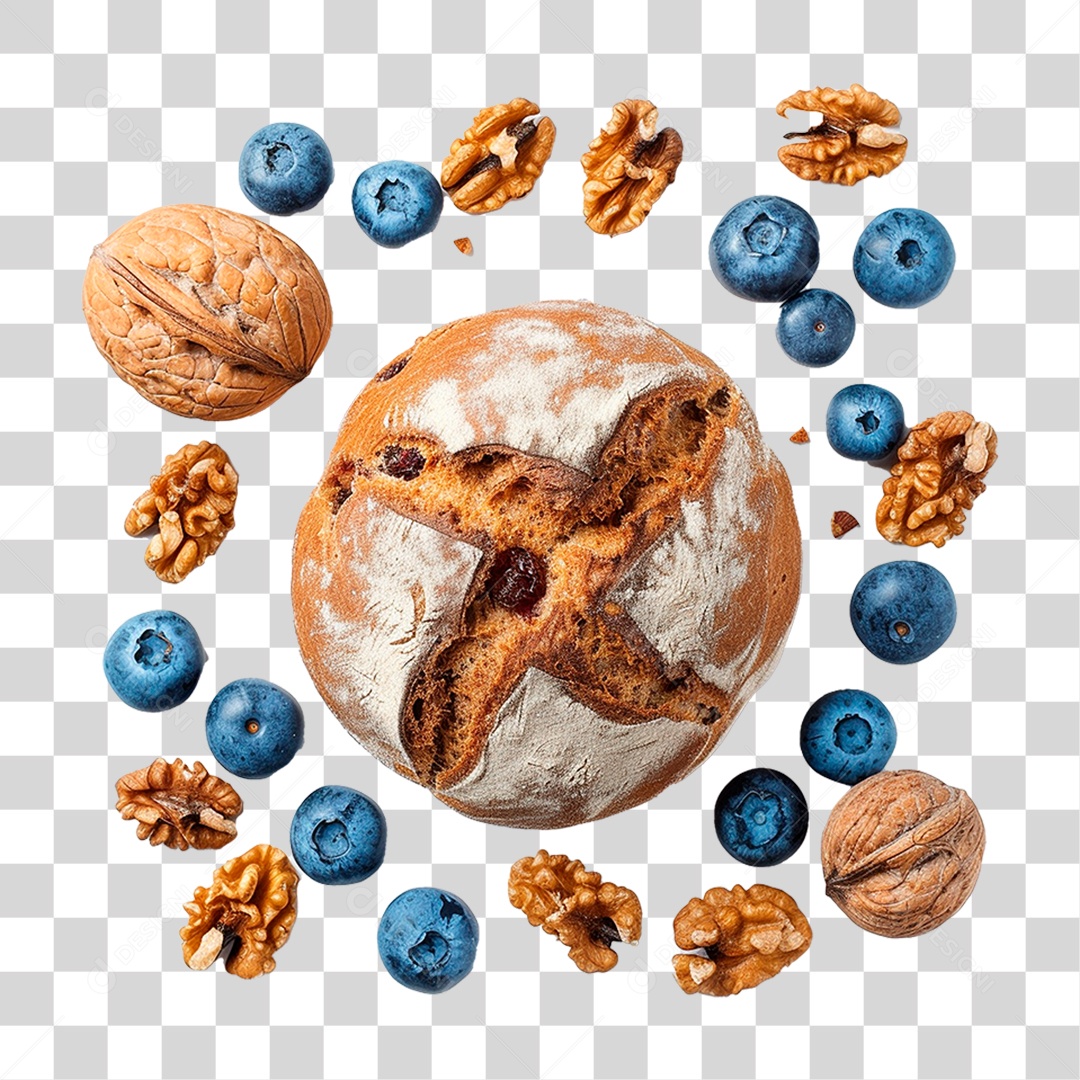 Pão Caseiro Coberto com Mirtilos PNG Transparente