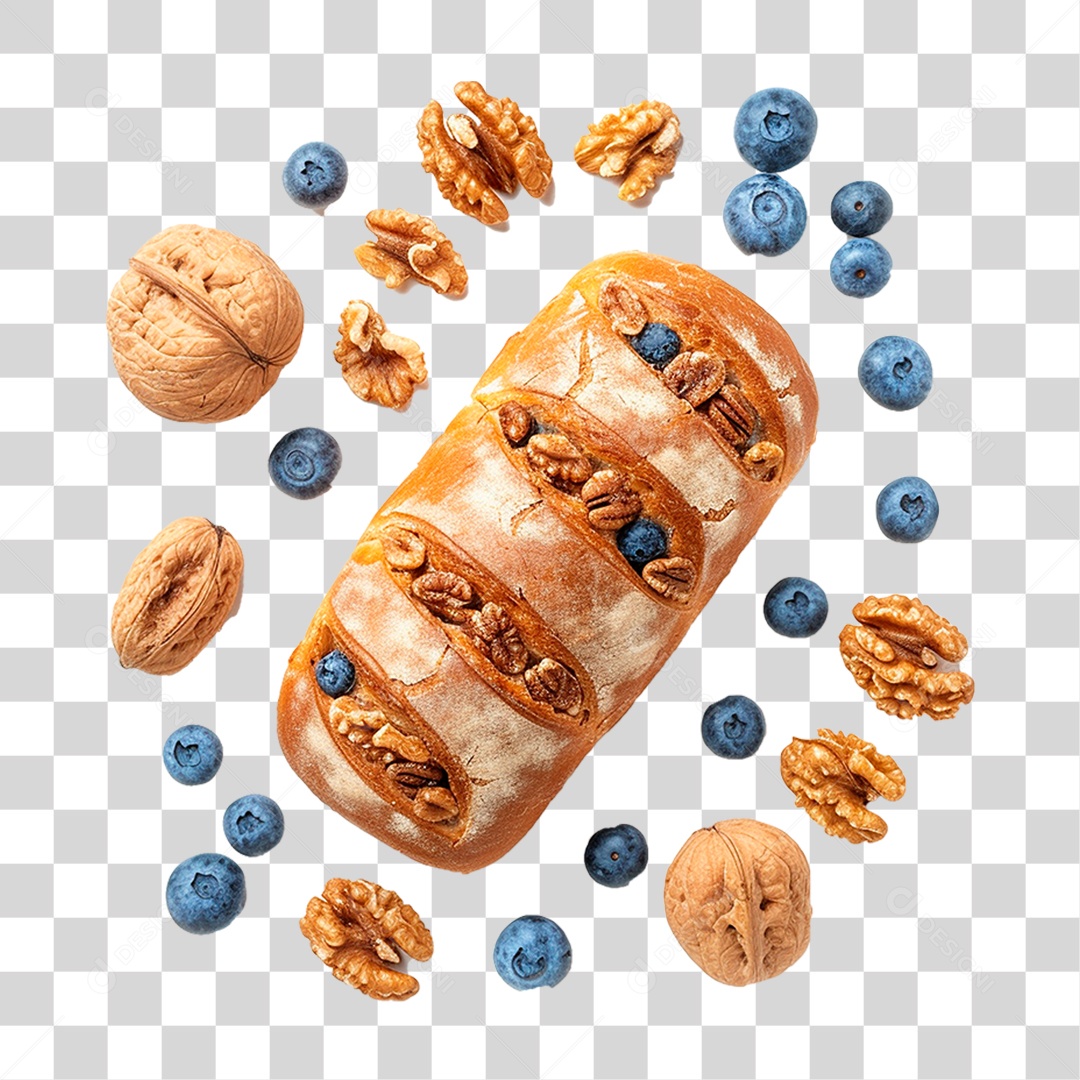 Pão Caseiro Coberto com Mirtilos PNG Transparente