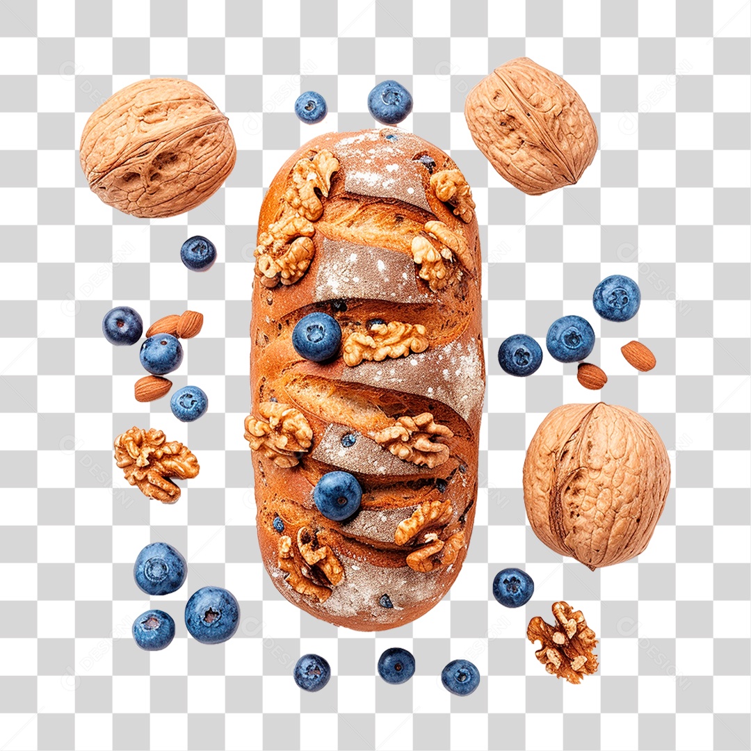 Pão Caseiro Coberto com Mirtilos PNG Transparente