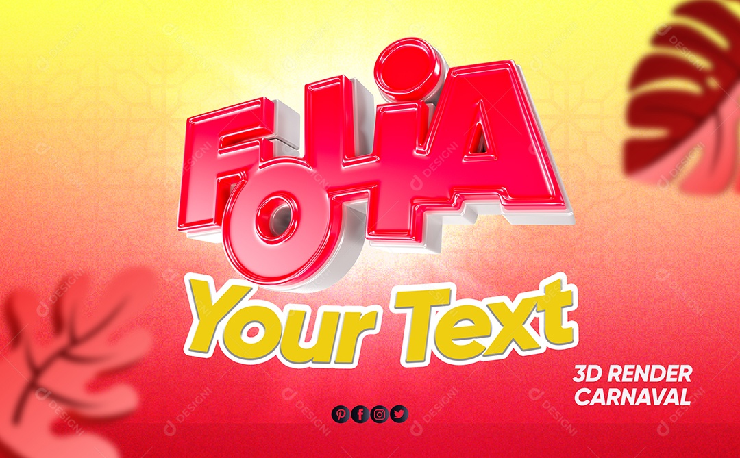 Folia Texto 3D Rosa para Composição PSD