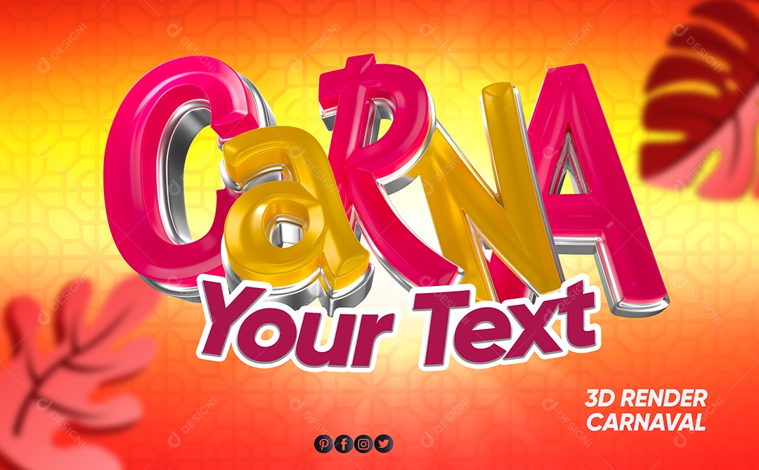 Carna Texto 3D Rosa Amarelo para Composição PSD