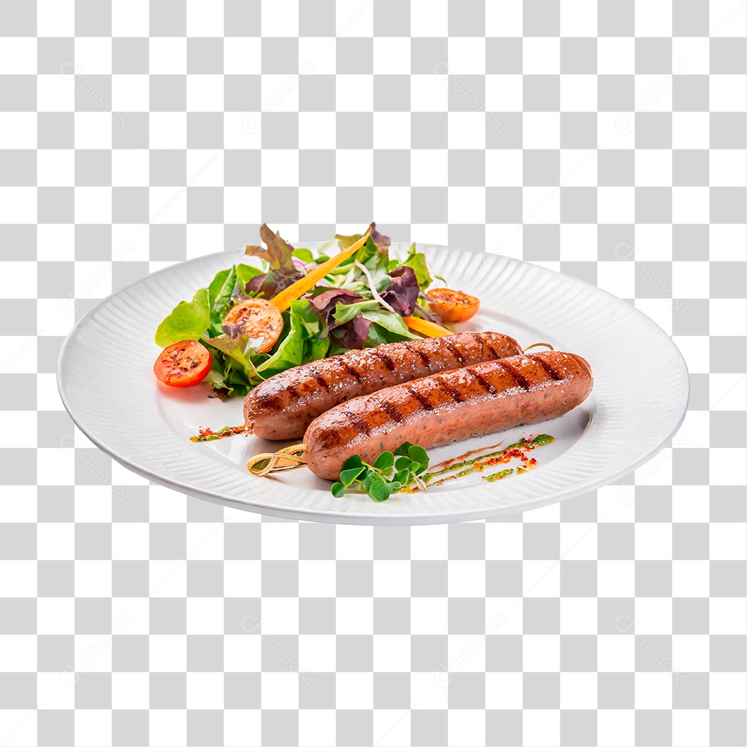 Prato de Linguiça Gralhada Acompanhada com Salada PNG Transparente