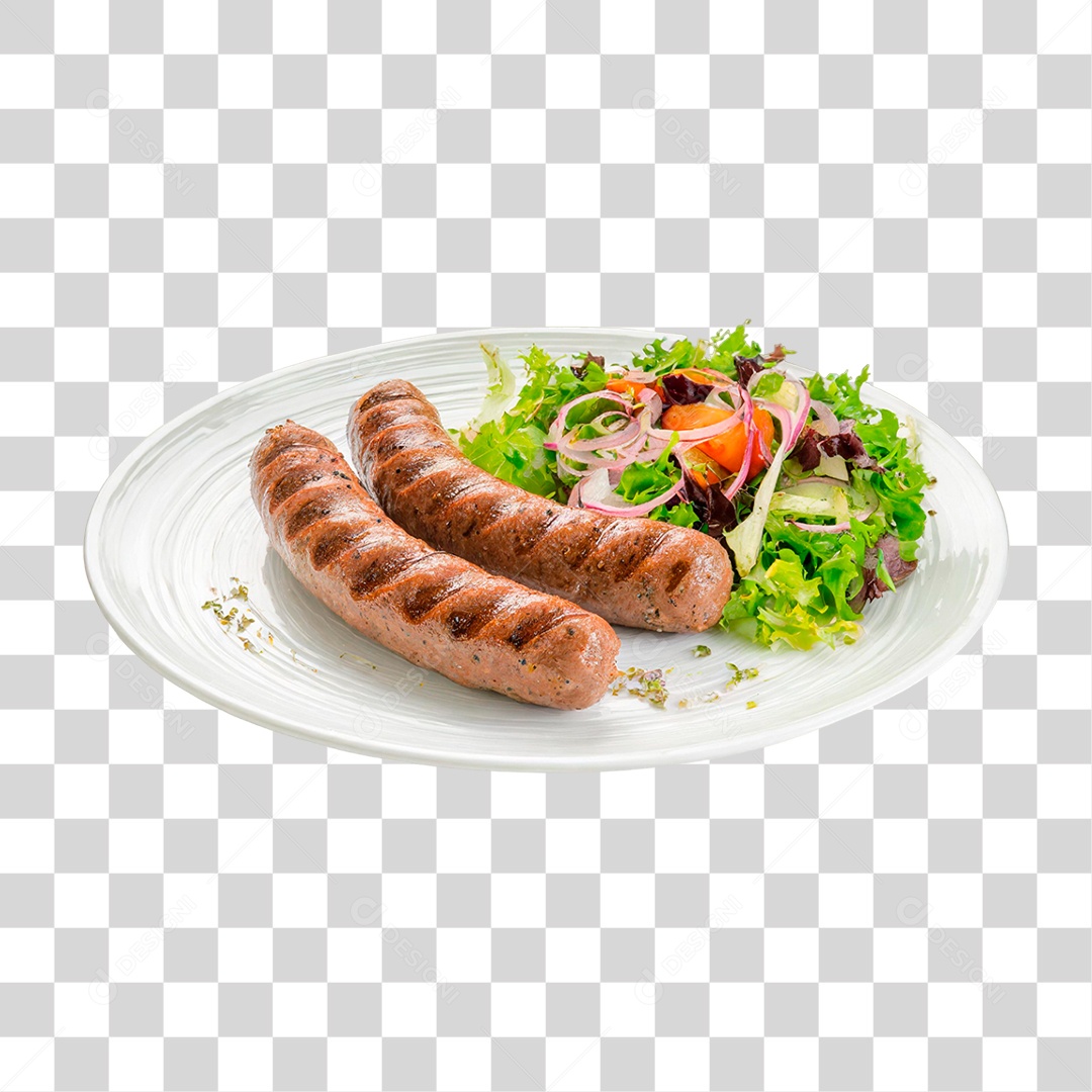 Prato de Linguiça Gralhada Acompanhada com Salada PNG Transparente