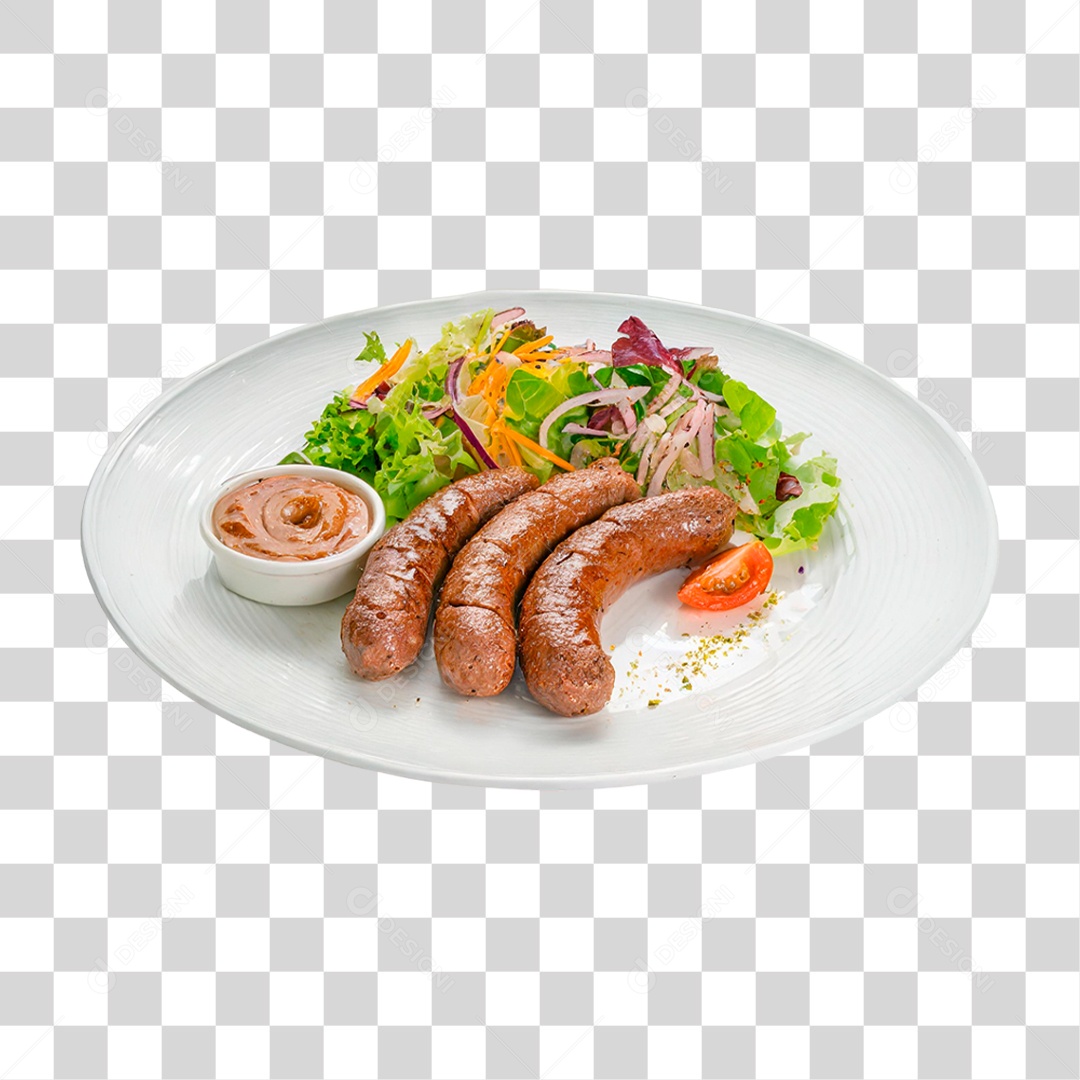 Prato de Linguiça Gralhada Acompanhada com Salada PNG Transparente