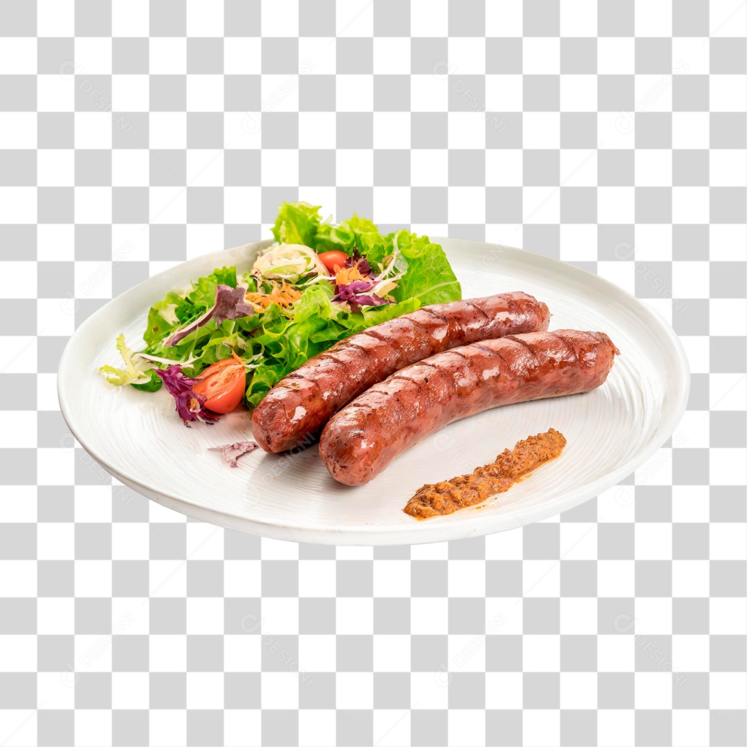 Prato de Linguiça Gralhada Acompanhada com Salada PNG Transparente