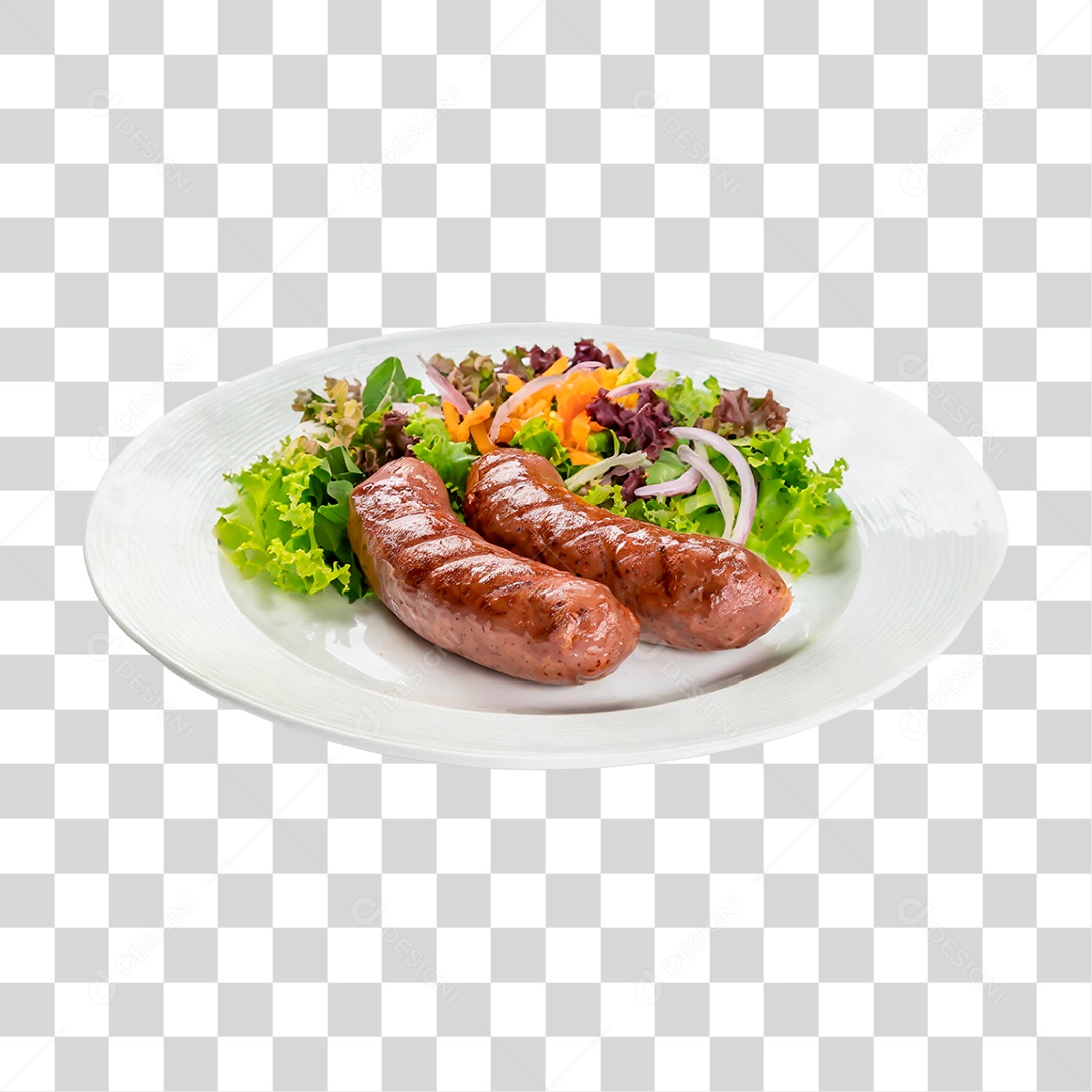 Prato de Linguiça Gralhada Acompanhada com Salada PNG Transparente