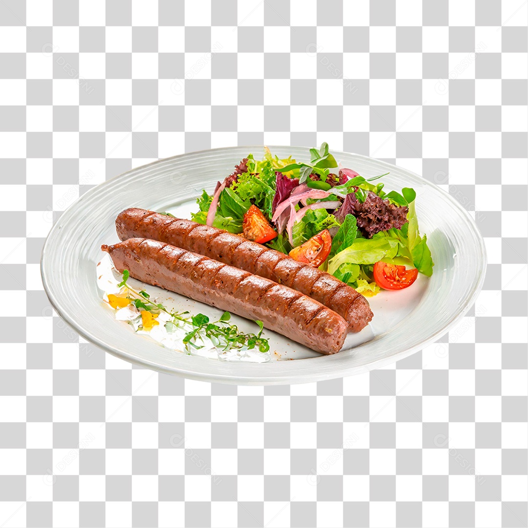 Prato de Linguiça Gralhada Acompanhada com Salada PNG Transparente