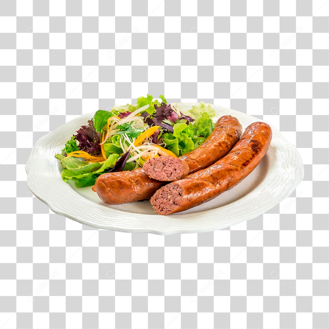 Prato de Linguiça Gralhada Acompanhada com Salada PNG Transparente