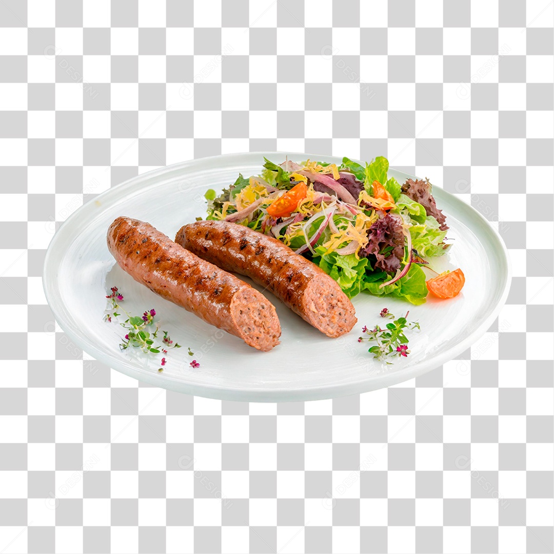 Prato de Linguiça Gralhada Acompanhada com Salada PNG Transparente