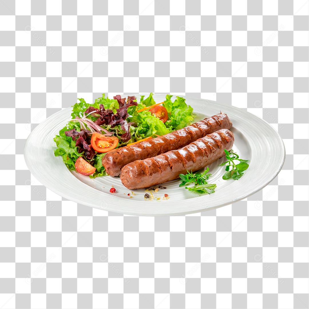 Prato de Linguiça Gralhada Acompanhada com Salada PNG Transparente