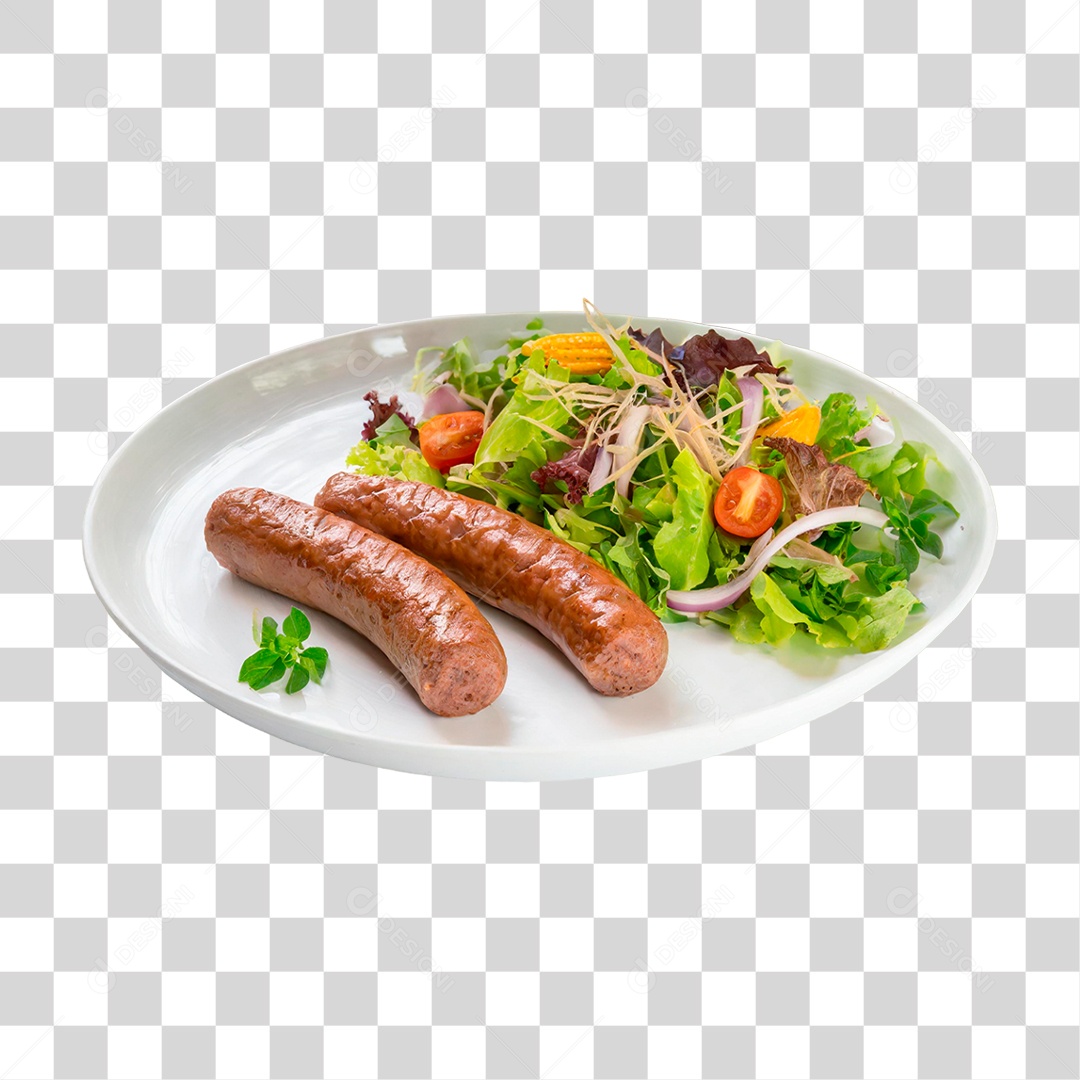 Prato de Linguiça Gralhada Acompanhada com Salada PNG Transparente