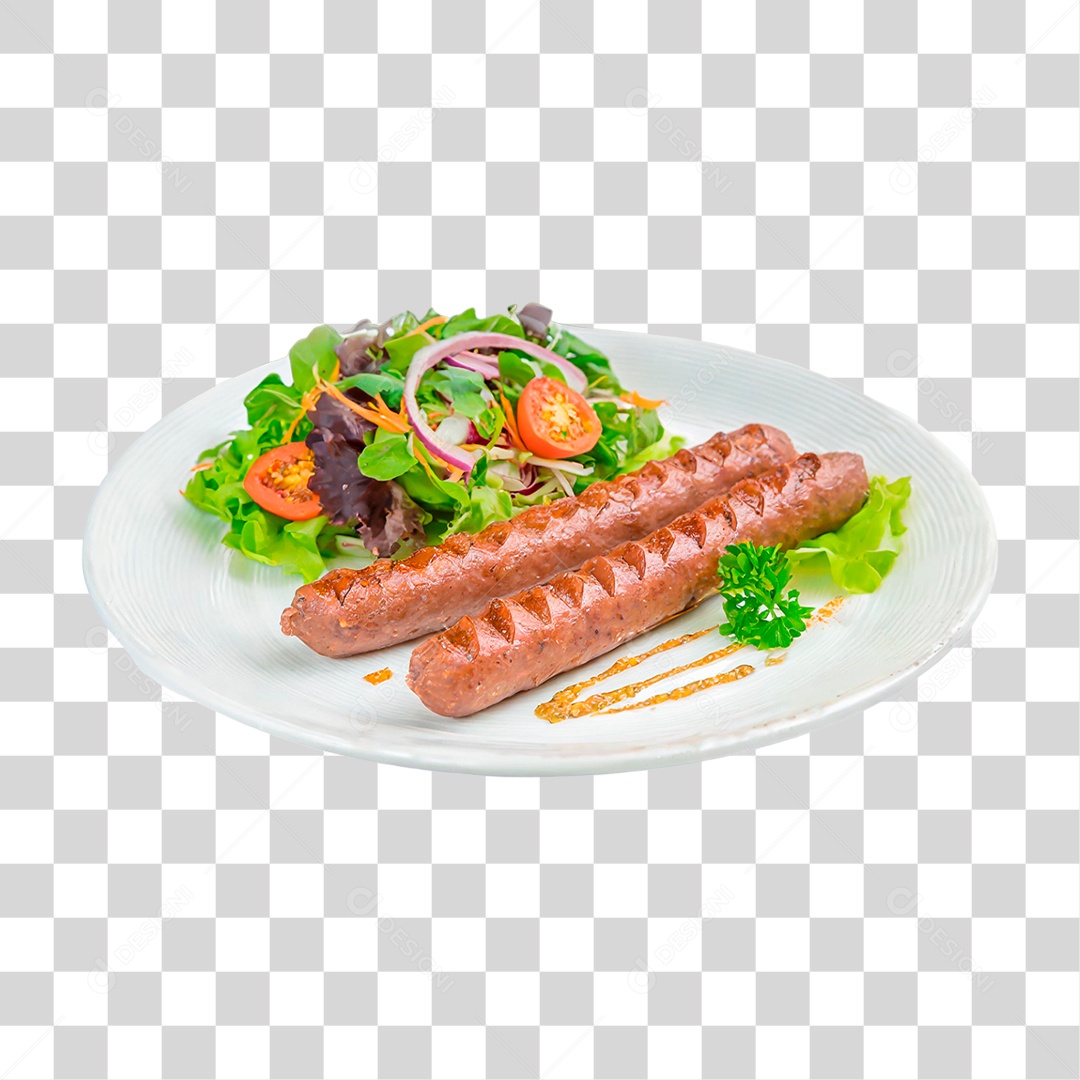Prato de Linguiça Gralhada Acompanhada com Salada PNG Transparente