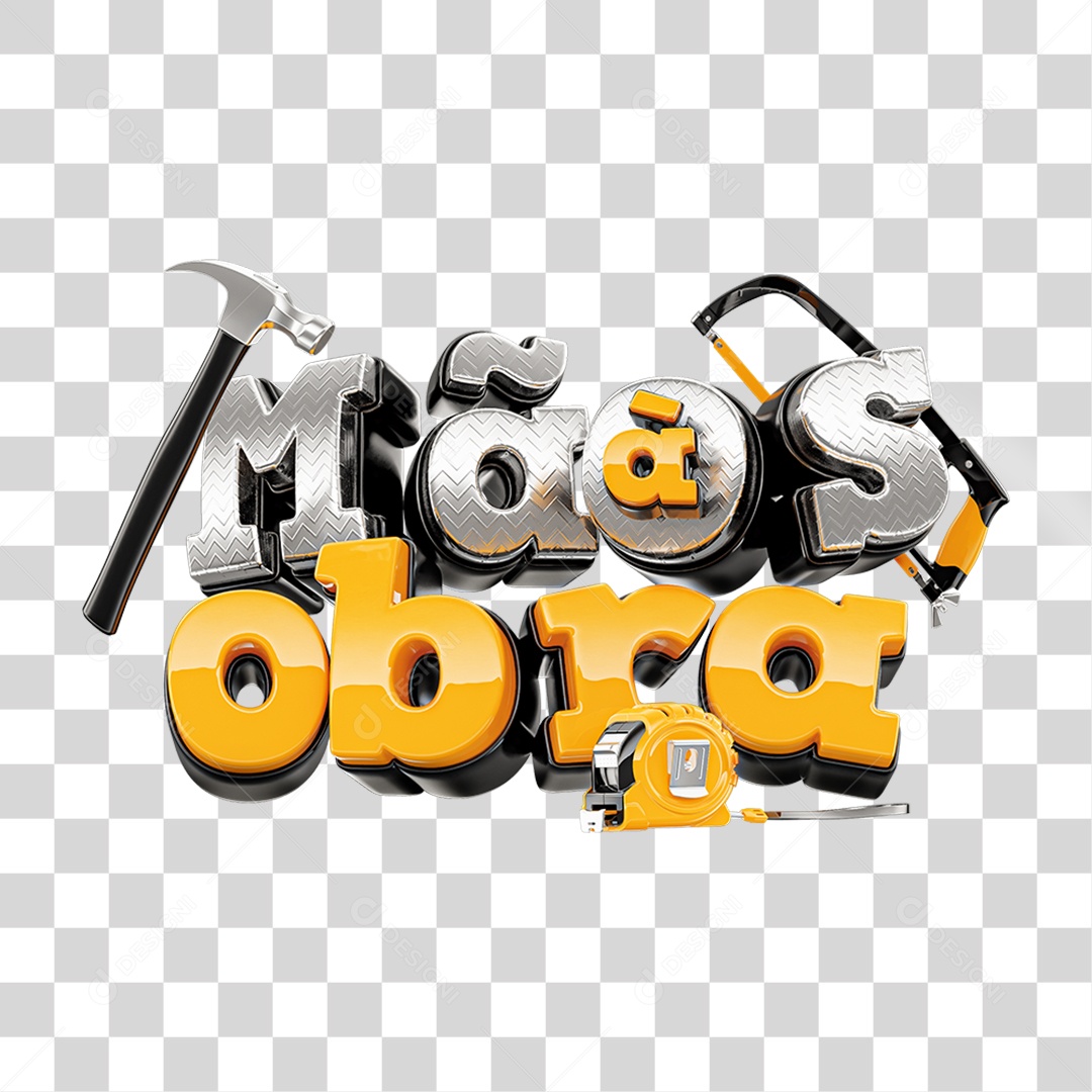 Selo 3D Mãos a Obra PNG Transparente