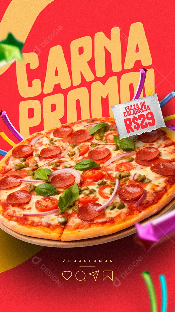 Story Carnaval Pizzaria Carna Promo Pizza De Calabresa Social Media PSD Editável
