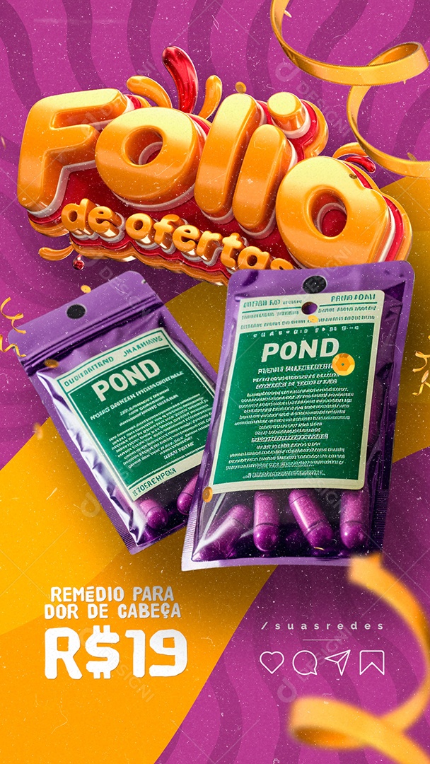 Story Farmácia Folia de Ofertas Remédio para Dor De Cabeça Social Media PSD Editável