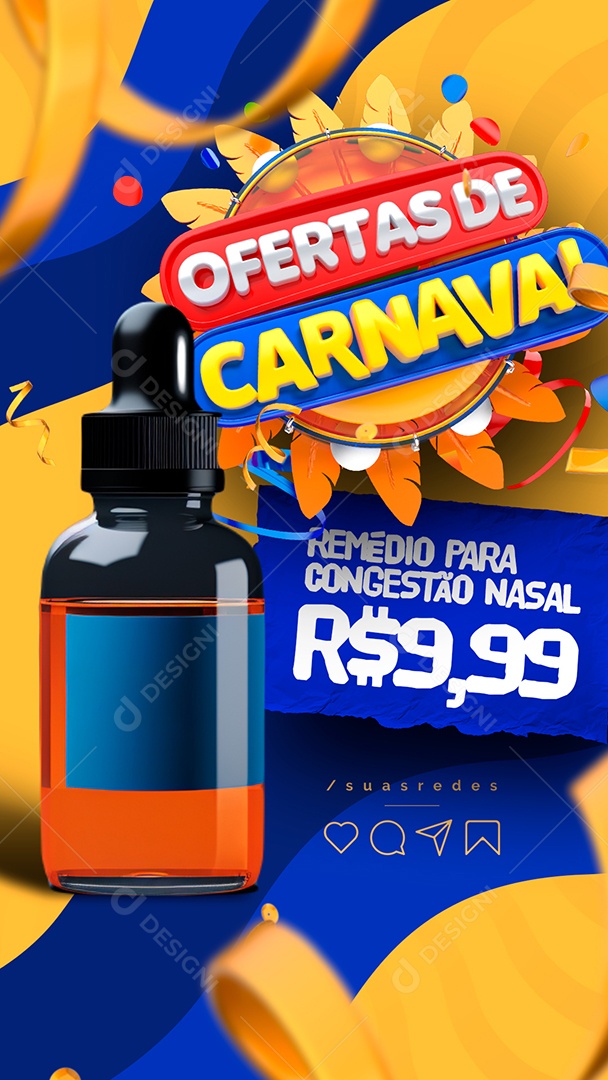 Story Farmácia Ofertas De Carnaval Remédio para Congestão Nasal Social Media PSD Editáve