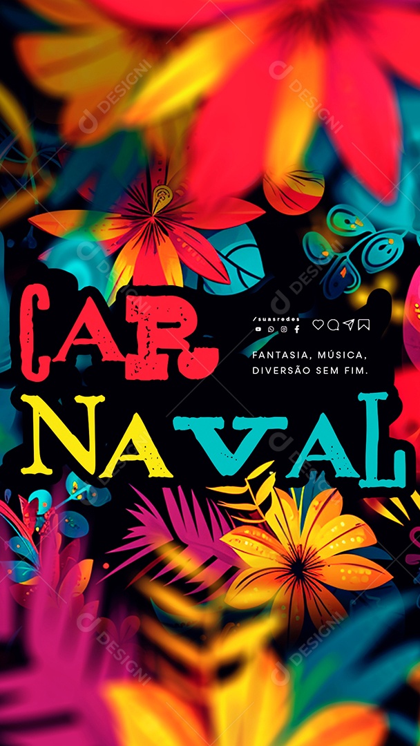 Story Carnaval Fantasia Música Diversão Sem Fim Social Media PSD Editável