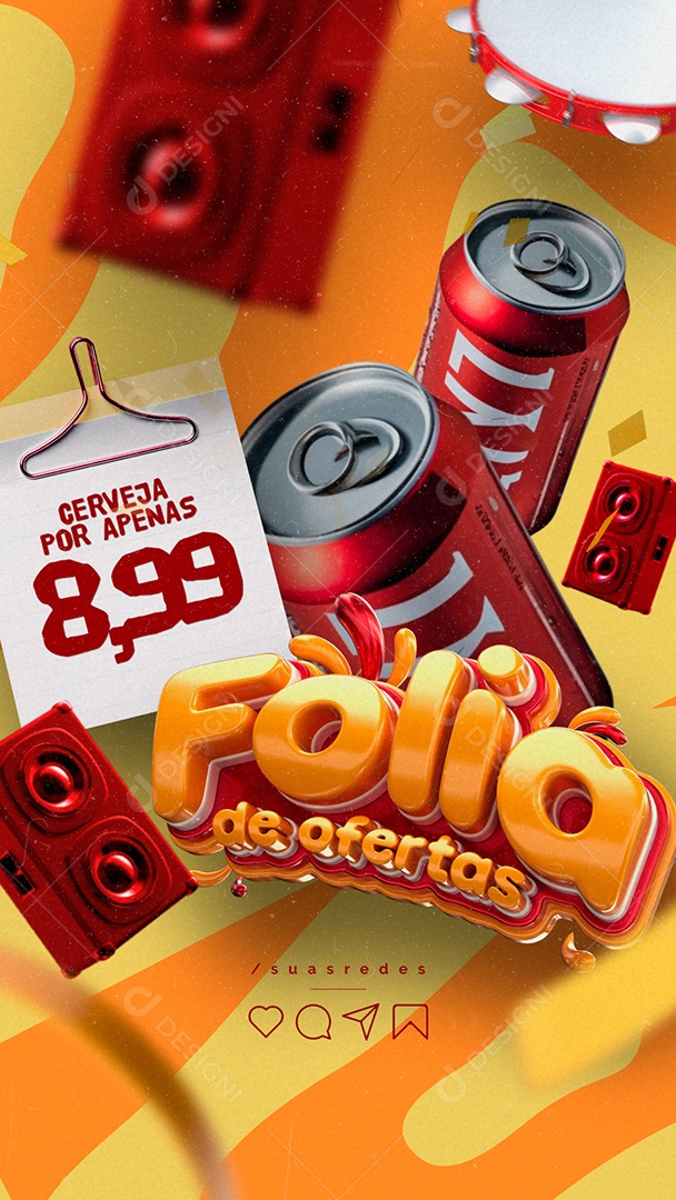 Story Carnaval Distribuidora de Bebida Folia de Ofertas Cerveja Social Media PSD Editável