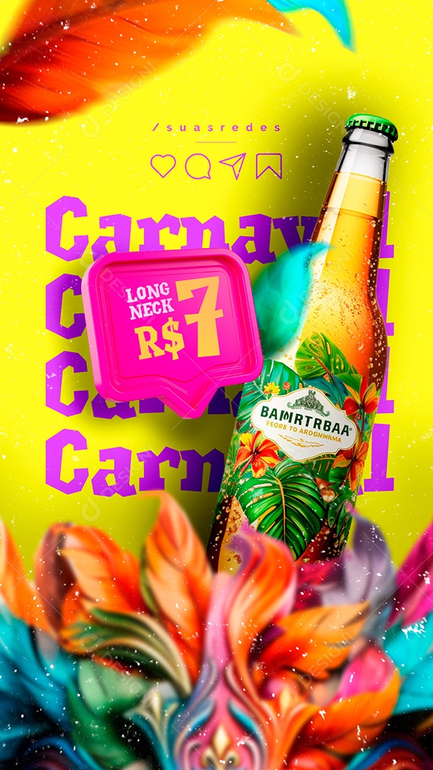 Story Carnaval Distribuidora de Bebidas Cerveja Long Neck Social Media PSD Editável