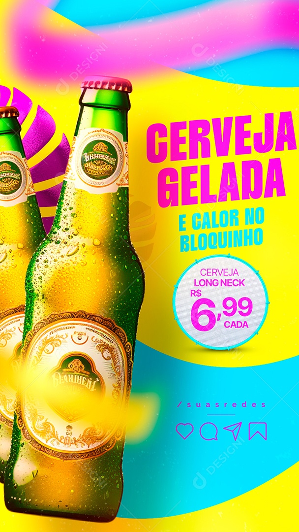 Story Carnaval Distribuidora de Bebidas Cerveja Gelada Long Neck Social Media PSD Editável