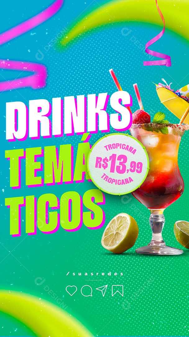 Story Carnaval Drinks Temáticos Tropicana Bar Social Media PSD Editável