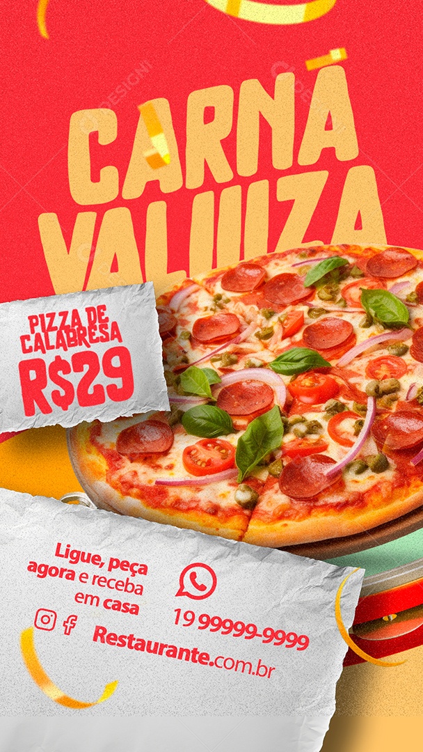 Story Carna Pizzaria Valuiza Pizza De Calabresa Social Media PSD Editável