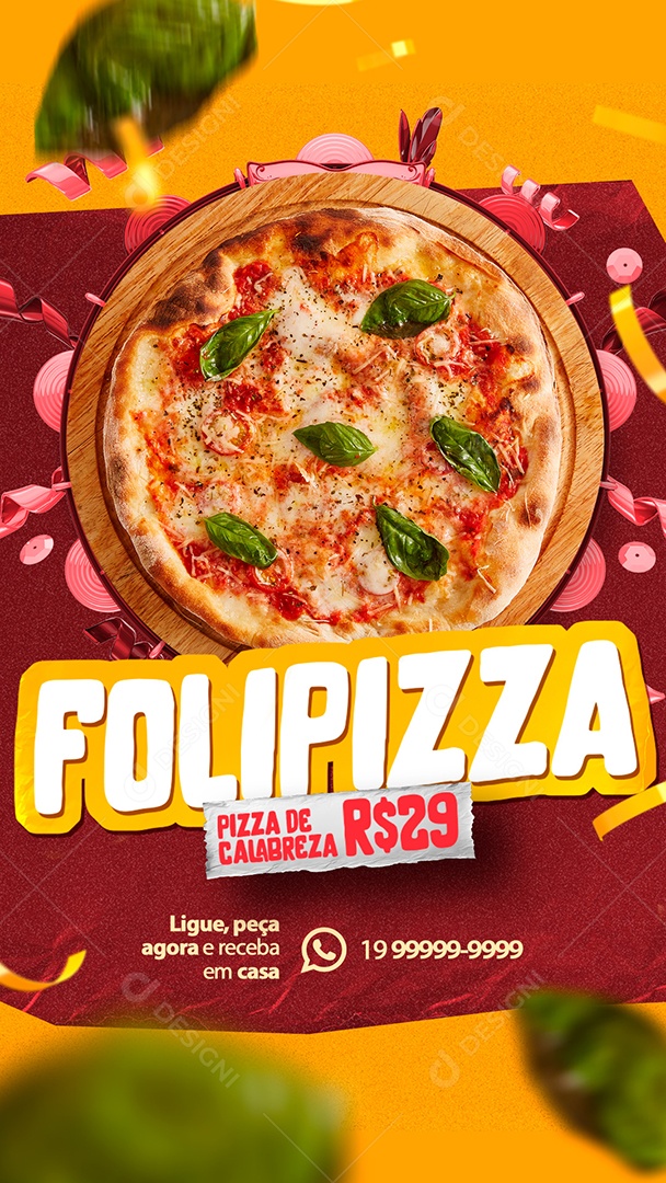 Story Carnaval Pizzaria Folipizza Pizza De Calabreza Social Media PSD Editável