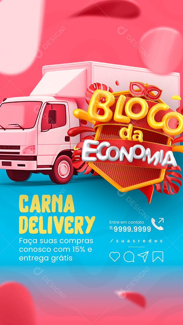 Story Supermercado Bloco da Economia Carna Delivery Social Media PSD Editável