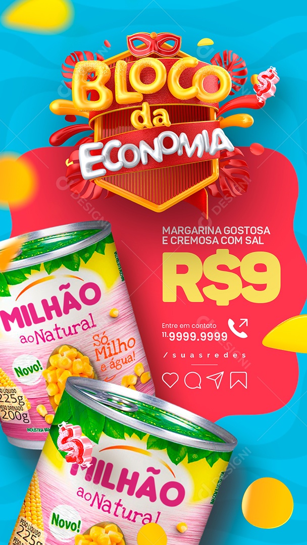 Story Supermercado Bloco da Economia Milho Verde Social Media PSD Editável