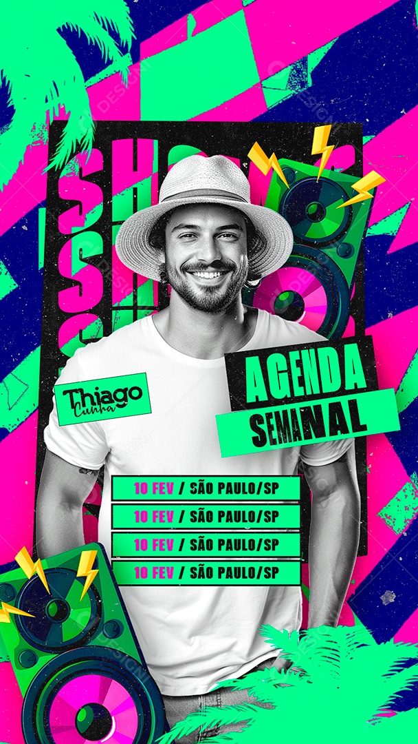 Story Flyer Agenda Semanal Thiago Cunha Próximos Shows Social Media PSD Editável