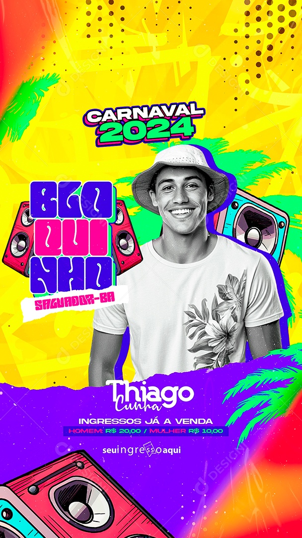 Story Flyer Carnaval 2024 Bloquinho Thiago Cunha Social Media PSD Editável