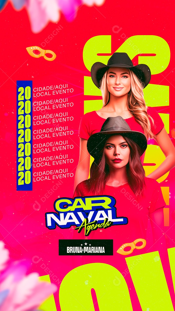 Story Flyer Carnaval Agenda Bruna e Mariana Shows Social Media PSD Editável