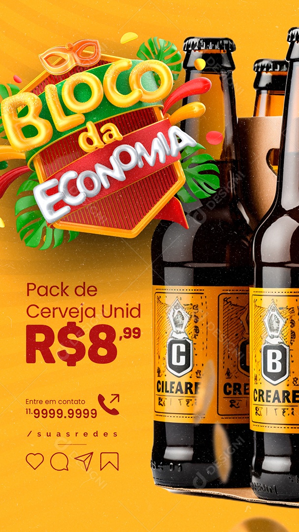 Story Carnaval Distribuidora de Bebida Bloco da Economia Pack de Cerveja Creare Social Media PSD Editável