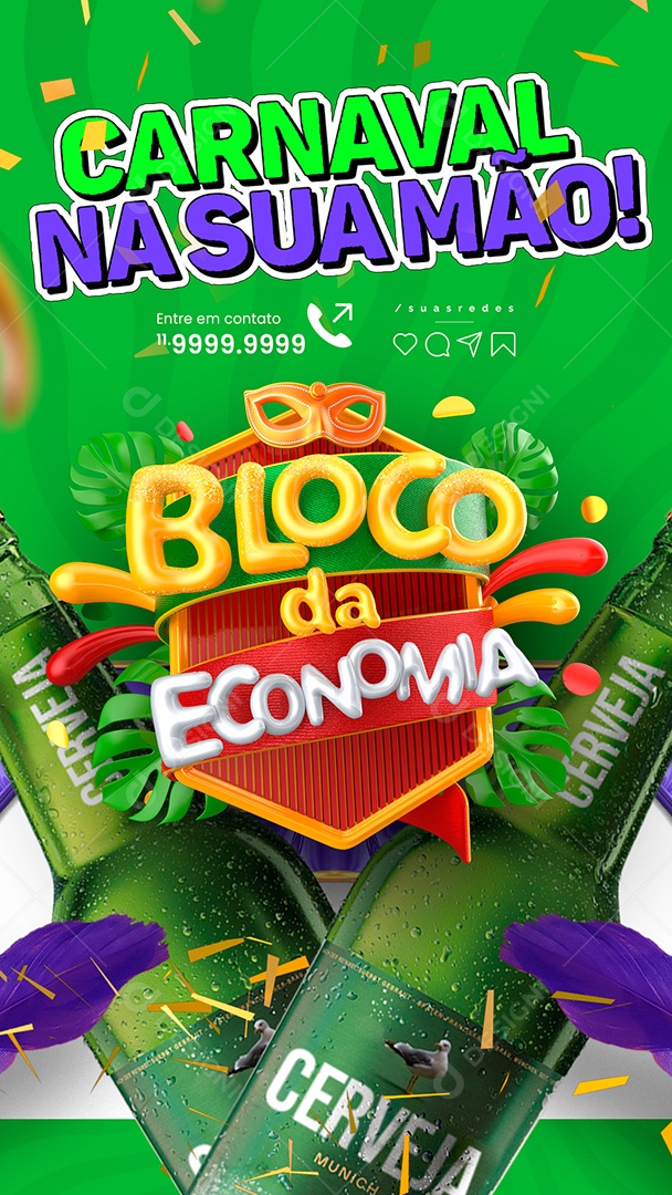 Story Carnaval Distribuidora de Bebida Bloco da Economia Cerveja Na Sua Mão Social Media PSD Editável