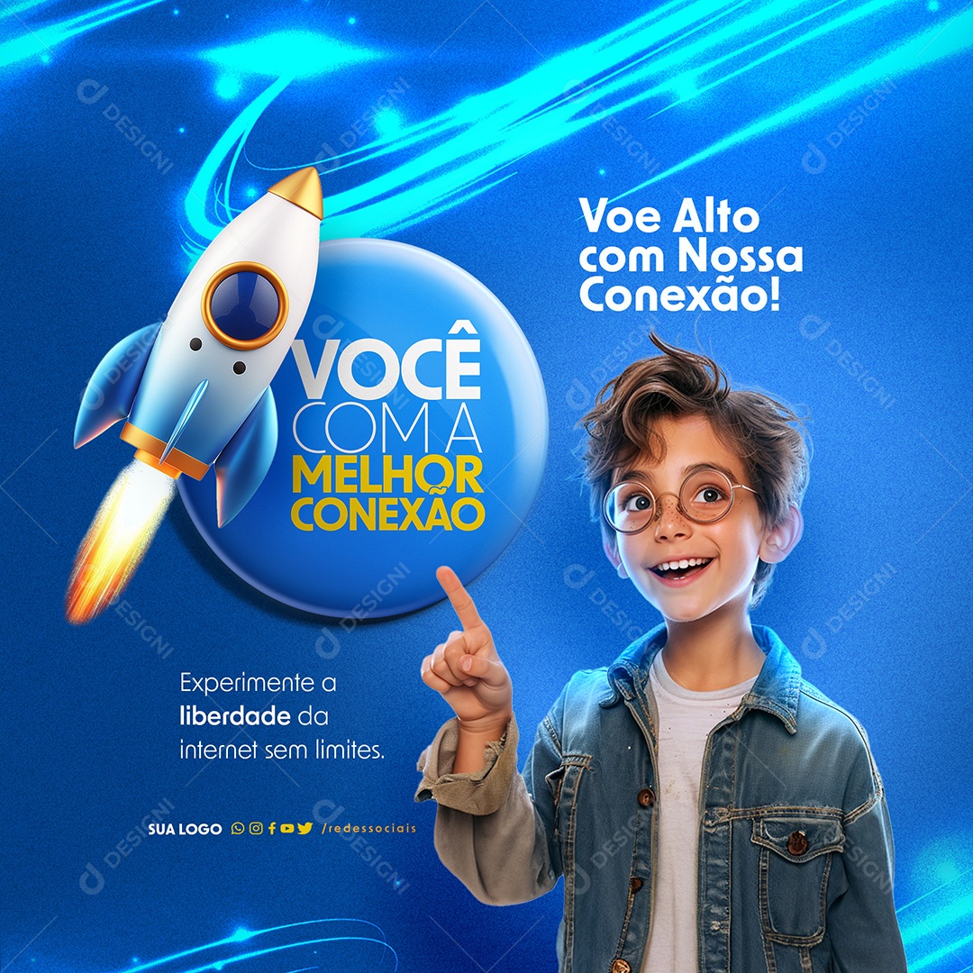 Você com a Melhor Conexão Assine Agora Voe Alto Social Media PSD Editável