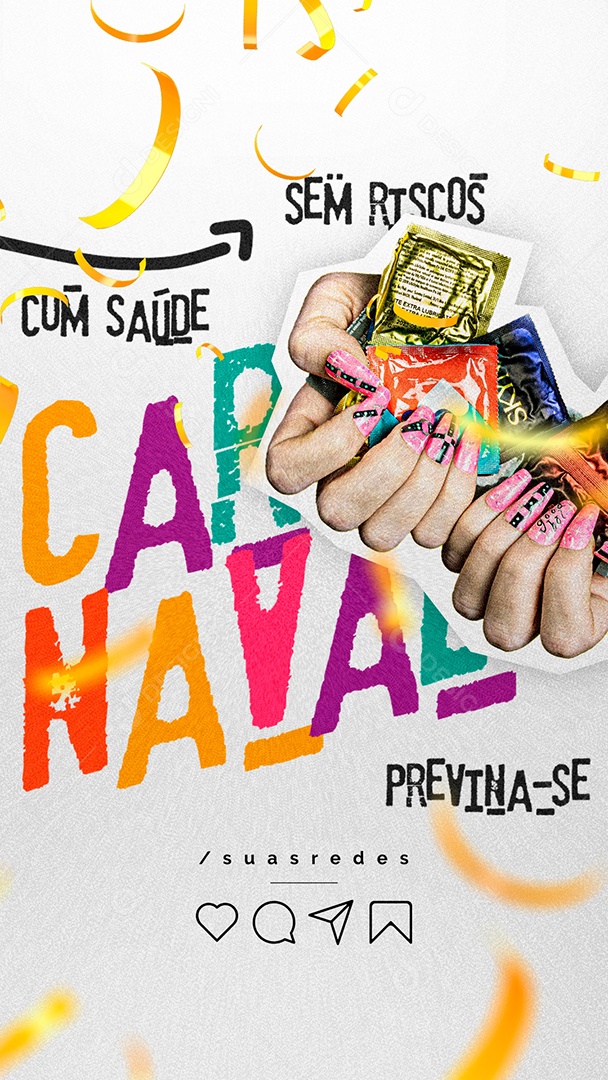 Story Carnaval Sem Riscos com Saúde Previna se Social Media PSD Editável