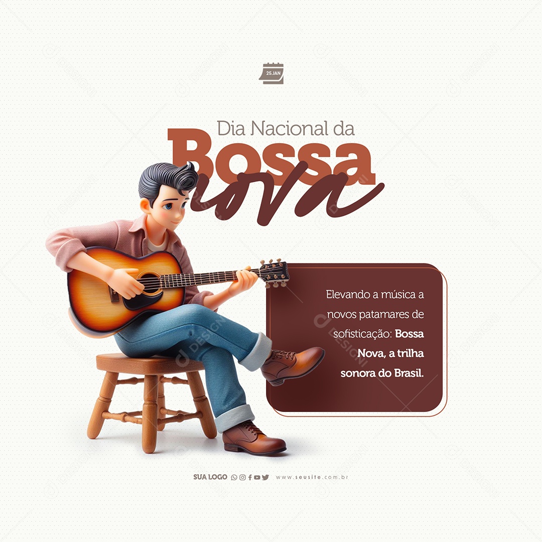 Dia Nacional da Bossa Nova 25 de Janeiro a Trilha Sonora do Brasil Social Media PSD Editável