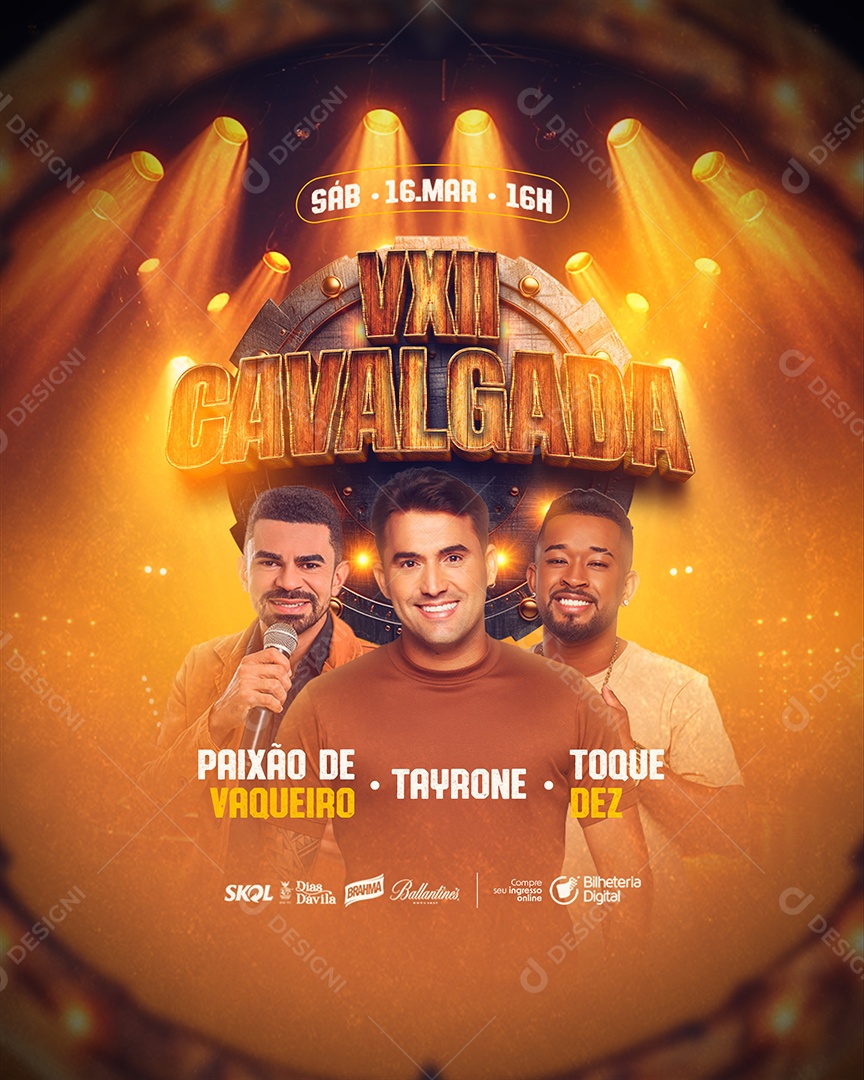 Flyer VXII Cavalgada Paixão de Vaqueiro Tayrone Toque Dez Social Media PSD Editável