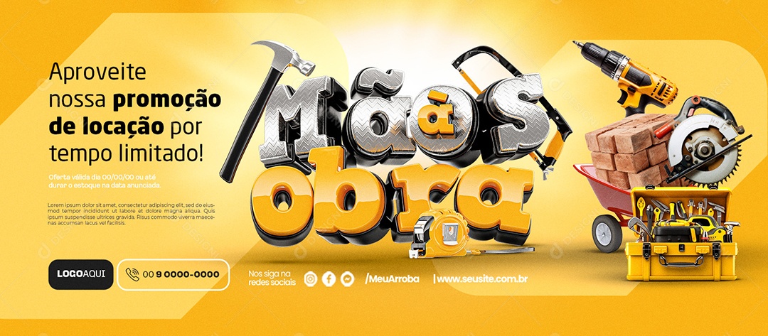 Banner Mãos à Obra Aproveite nossa promoção de locação Social Media PSD Editável