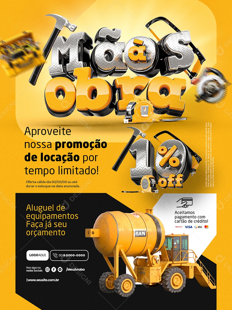 Mãos à Obra Encarte Aproveite nossa promoção de locação 10% Off Social Media PSD Editável