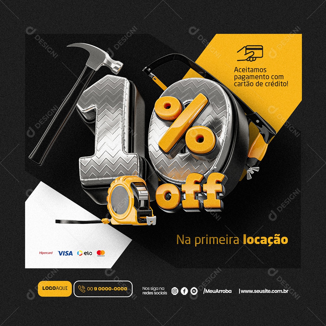 Mãos à Obra 10% Off Na primeira locação Social Media PSD Editável