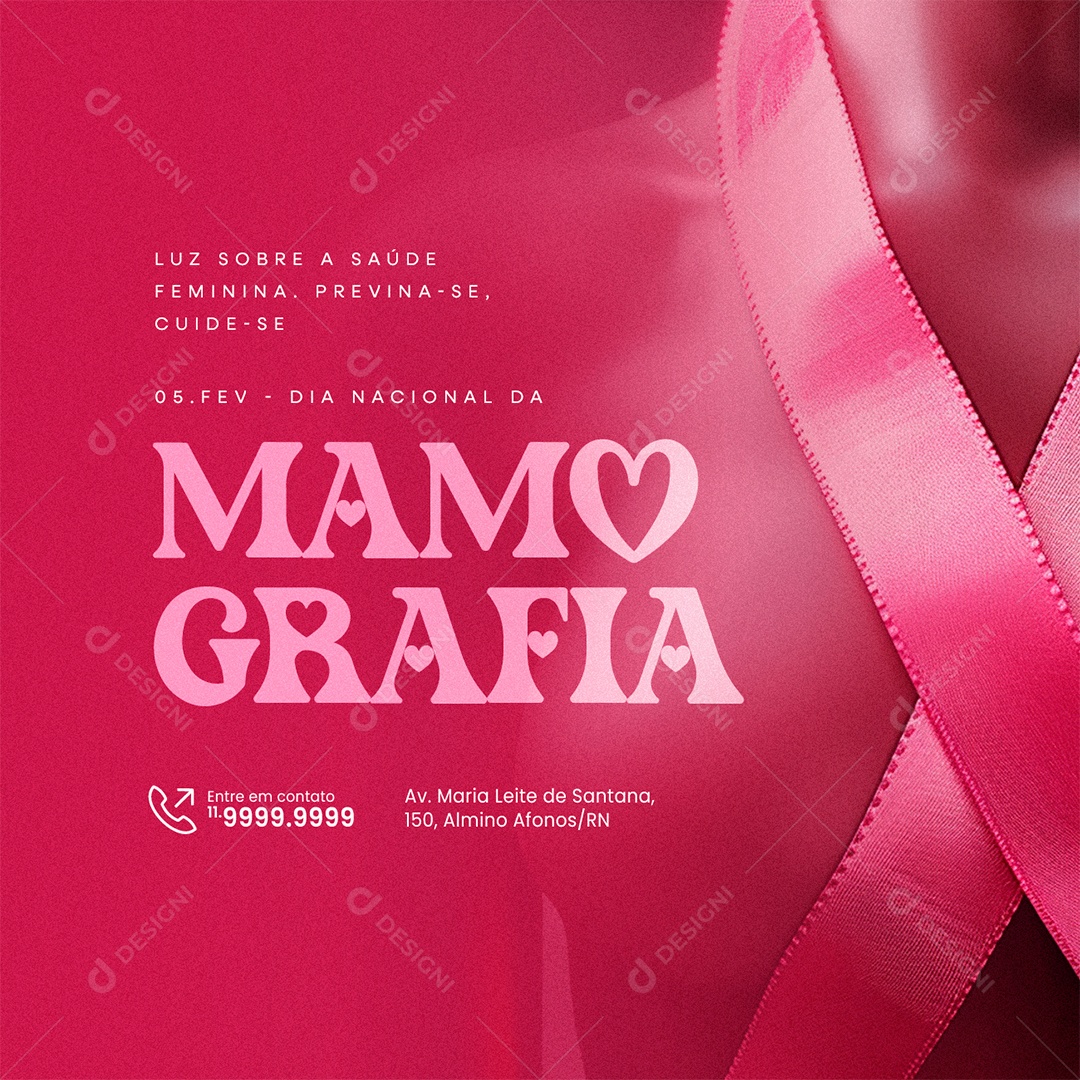 Dia Nacional da Mamografia 05 De Fevereiro Luz sobre a Saúde Feminina Social Media PSD Editável